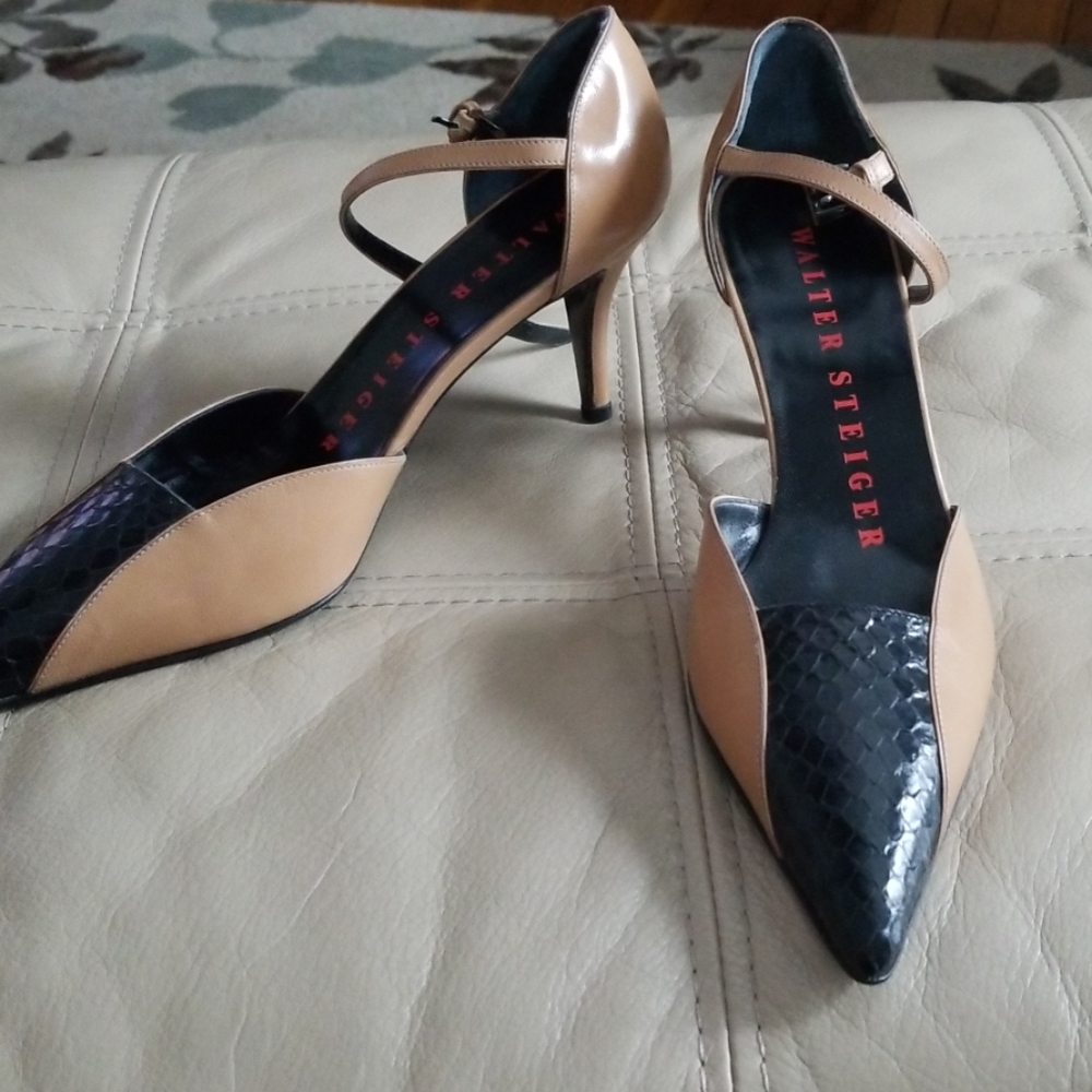 NEW Walter Steiger tan leather w black python